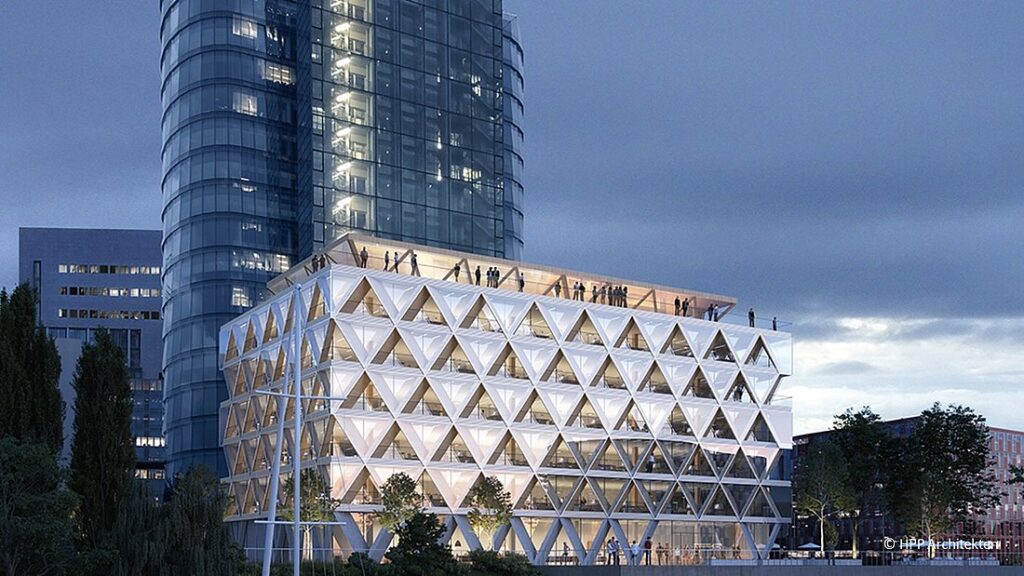 Zeigt das Bauprojekt "the Cradle in Düsseldorf" bei dem der Building Material Scout zum Einsatz kam.